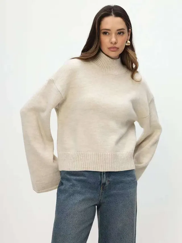 Autumn And Winter Loose Short Solid Color Knitted Top Flower Rice - Shop at LoveMi