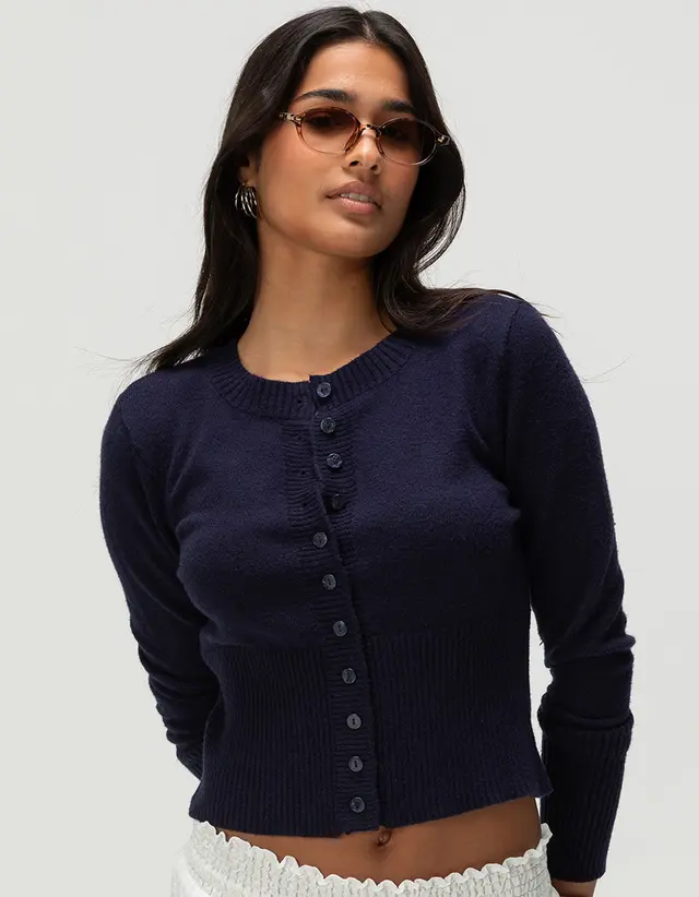 Retro Simple Solid Color Round Neck Single breasted Short Knitted Cardigan Top Black - Shop at LoveMi