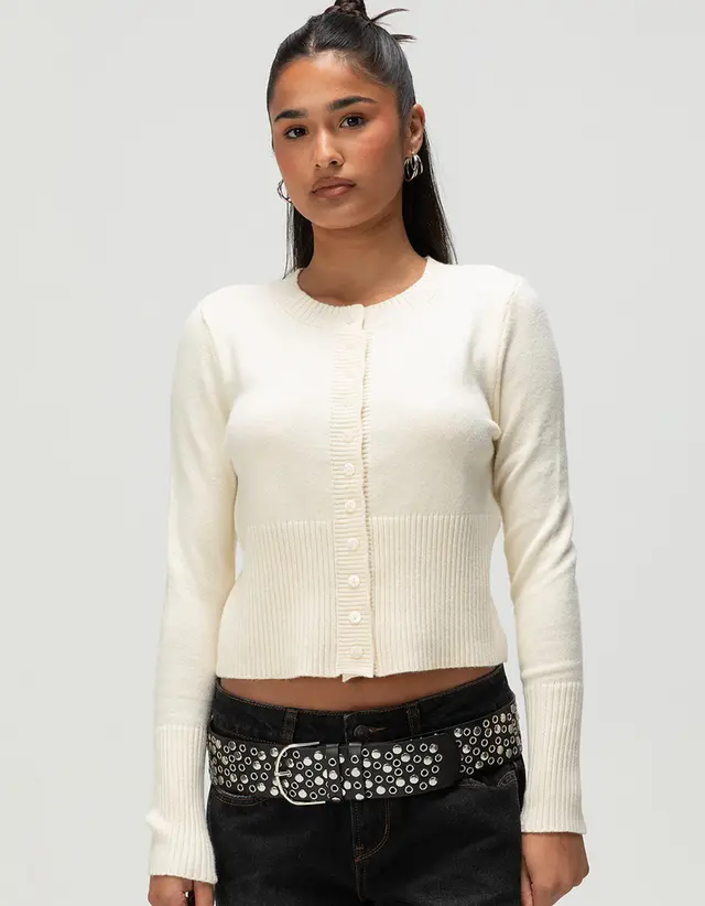 Retro Simple Solid Color Round Neck Single breasted Short Knitted Cardigan Top White - Shop at LoveMi