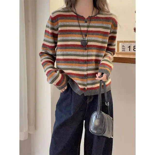Fashionable Stylish Versatile Sweater Coat Tide Stripes - Shop at LoveMi