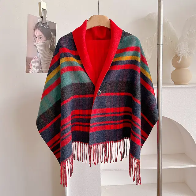 Tassel Wool Cloak Double sided Shawl Multi functional Warm Scarf 1Color - Shop at LoveMi