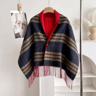 Tassel Wool Cloak Double sided Shawl Multi functional Warm Scarf 9Color - Shop at LoveMi