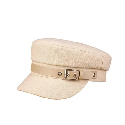 Women's Trendy Belt Buckle Duck Tongue Flat Beret Outdoor Sun proof Warm Painter Hat Beige - Shop at LoveMi