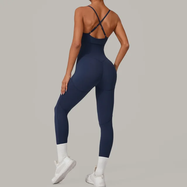 Women's Solid Color Casual Cross Back Summer Jumpsuit Navy Blue - Shop at LoveMi