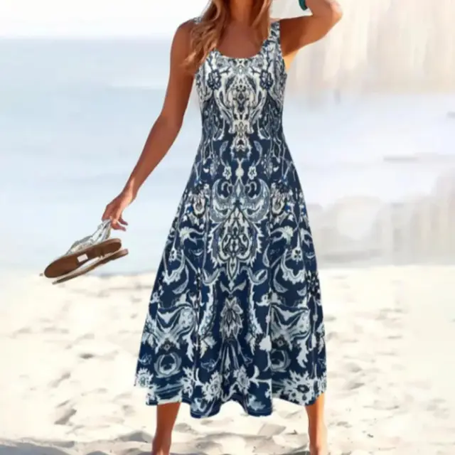 Groovy Blue Sleeveless Maxi Dress Blue - Shop at LoveMi