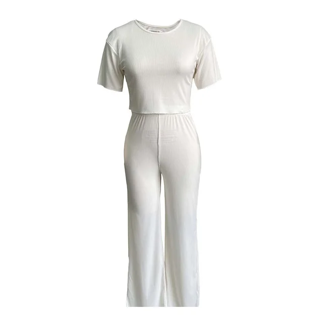 Short Sleeve Sunken Stripe Solid Color Casual Suit Beige - Shop at LoveMi