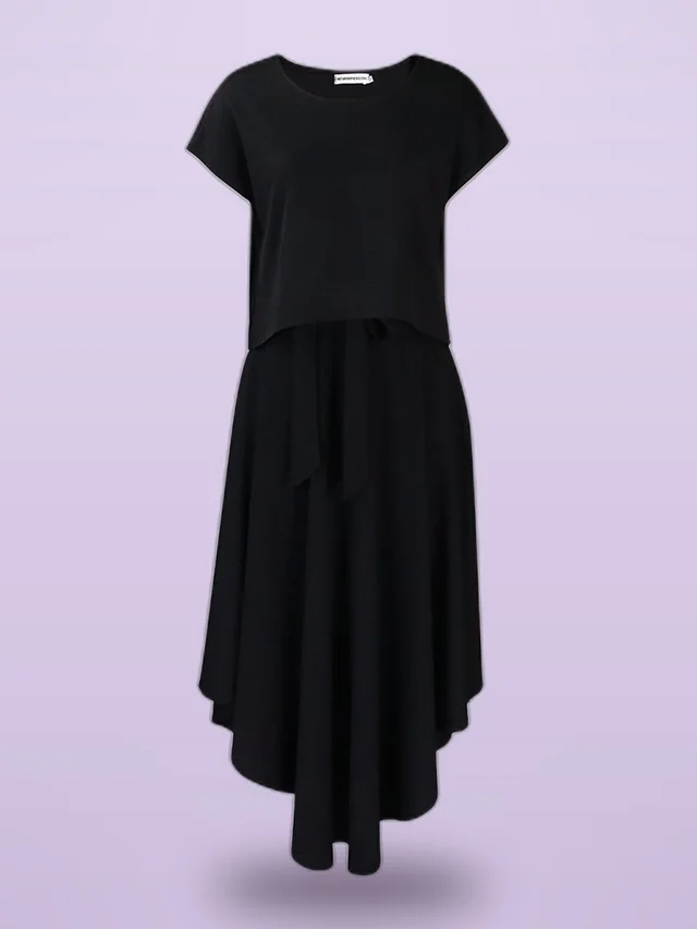 Solid Color Top Big Hem Skirt Two piece Set Black - Shop at LoveMi
