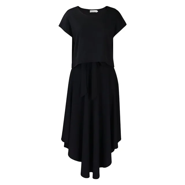 Solid Color Top Big Hem Skirt Two piece Set Black - Shop at LoveMi