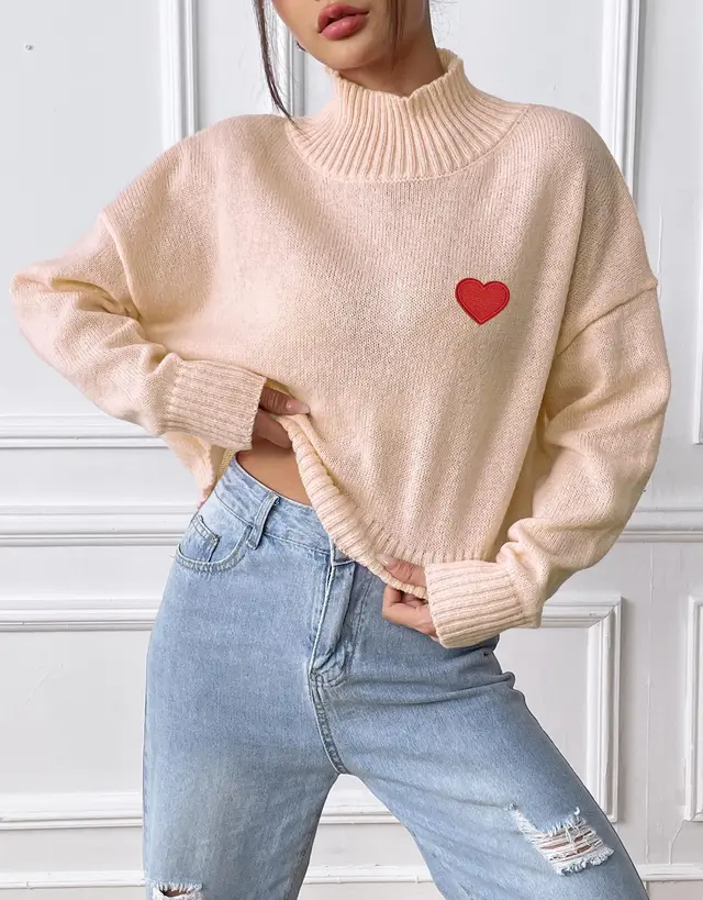 European And American Women's Clothing Turtleneck Pullover Loose Apricot - Shop at LoveMi