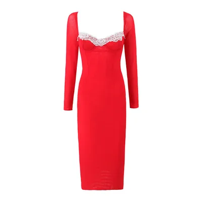 Summer New Sweet Lace Mid length Dress Red - Shop at LoveMi