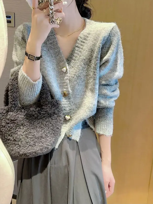 Niche Knitted Cardigan Outerwear Top Gull Gray - Shop at LoveMi