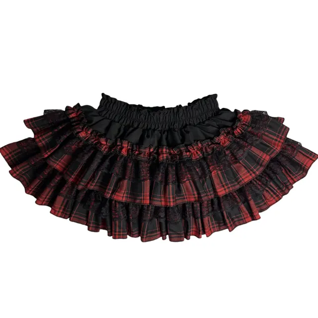 Dark Yabi Sweet Cool Punk Black Red Grace Puffy Cake Skirt With Lining Red - Shop at LoveMi