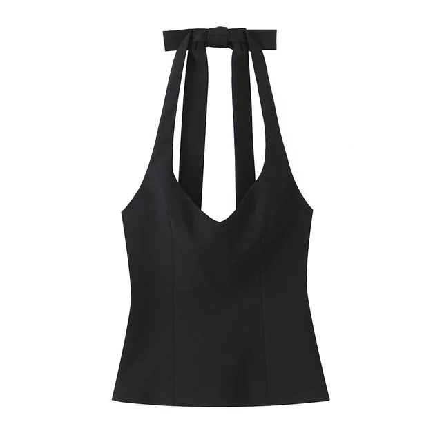 Autumn New Sweet And Spicy Style Slim fit Hanging Collar Top Black - Shop at LoveMi