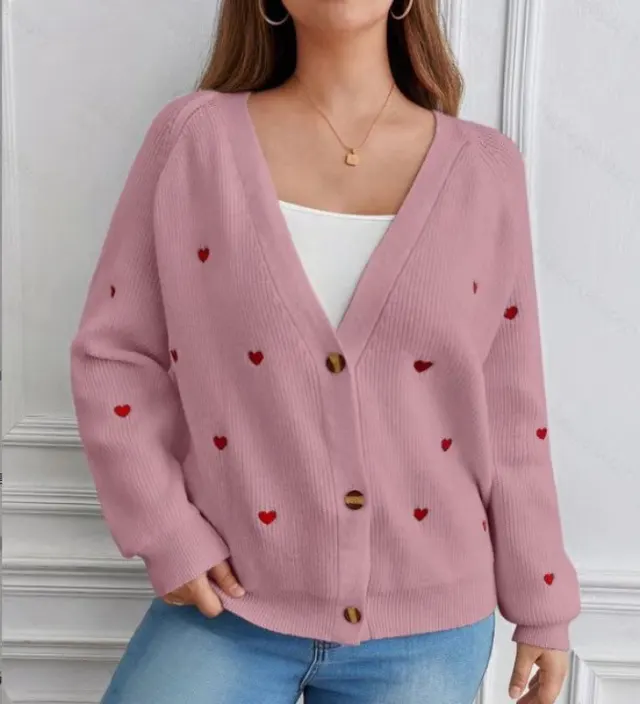 Women's Single breasted V neck Sweater Cardigan Pink - Shop at LoveMi