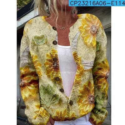 New Women's Autumn And Winter Style Loose 3D Printed Knitted Cardigan Sweater 6 Style - Shop at LoveMi