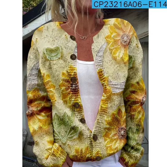 New Women's Autumn And Winter Style Loose 3D Printed Knitted Cardigan Sweater 6 Style - Shop at LoveMi