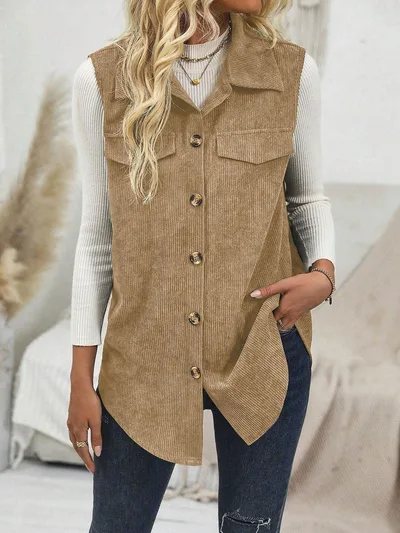 Leisure Commute Corduroy Women's Vest Lapel Cardigan Camel - Shop at LoveMi