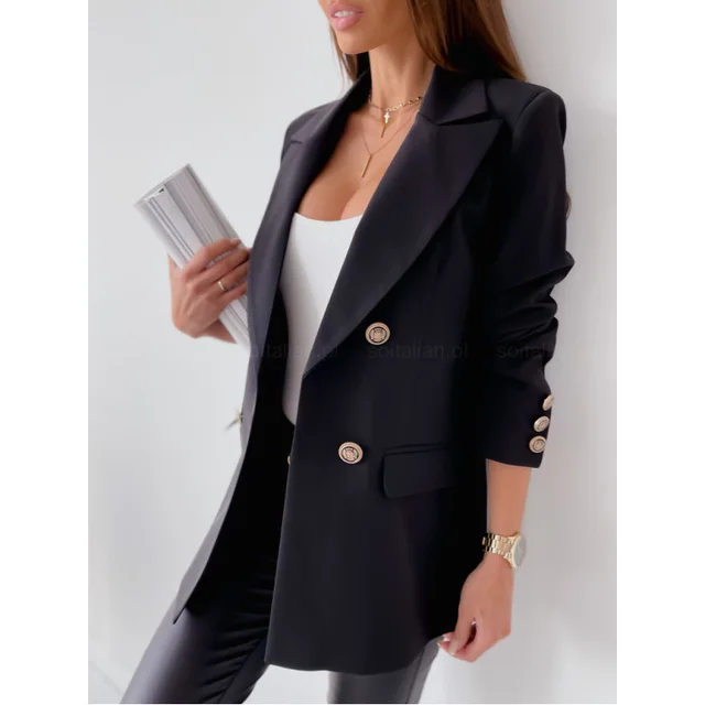Double Breasted Solid Color Fashion Coat Black - Shop at LoveMi