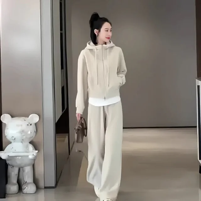 Fashion Casual Exercise Suit Women's Thickened Sweater Two piece Set Apricot - Shop at LoveMi