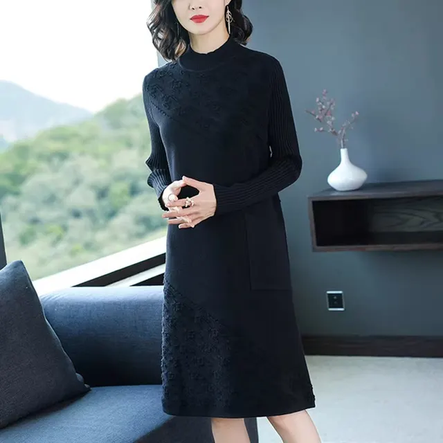 Knitted Dress Women's Bottoming Shirt Inner Wear Woolen Skirt Black - Shop at LoveMi