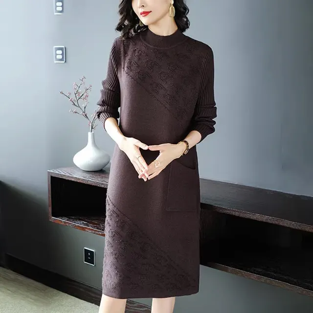 Knitted Dress Women's Bottoming Shirt Inner Wear Woolen Skirt Brown - Shop at LoveMi