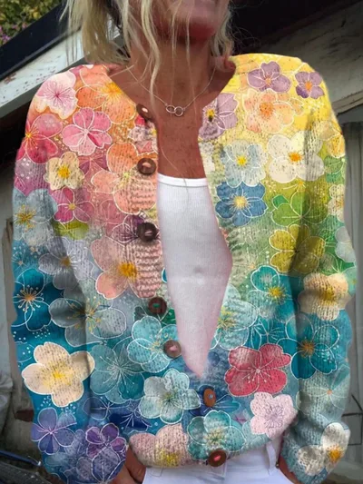 New Women's Autumn And Winter Style Loose 3D Printed Knitted Cardigan Sweater 22 Style L - Shop at LoveMi