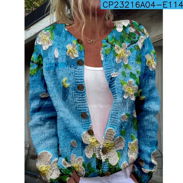 New Women's Autumn And Winter Style Loose 3D Printed Knitted Cardigan Sweater 4 Style - Shop at LoveMi