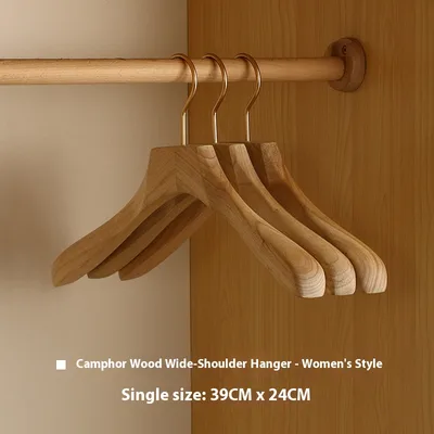 Wooden Hanger Household Women's Wood Color Wide Shoulders Without Marks Camphor Wood Women'S - Shop at LoveMi