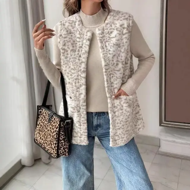 Women's Casual Printed Double sided Plush Pocket Coat Light Gray - Shop at LoveMi