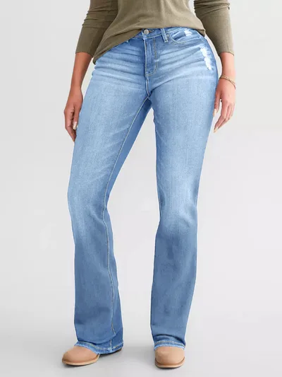 Ladies New Jeans Stretch Slim Ripped Sky Blue - Shop at LoveMi