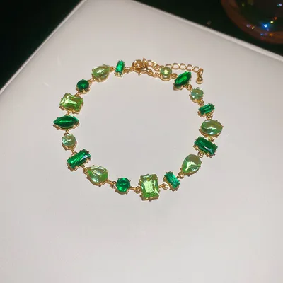 Irregular Geometric Zircon Drop shaped Bracelet Golden Light Green - Shop at LoveMi
