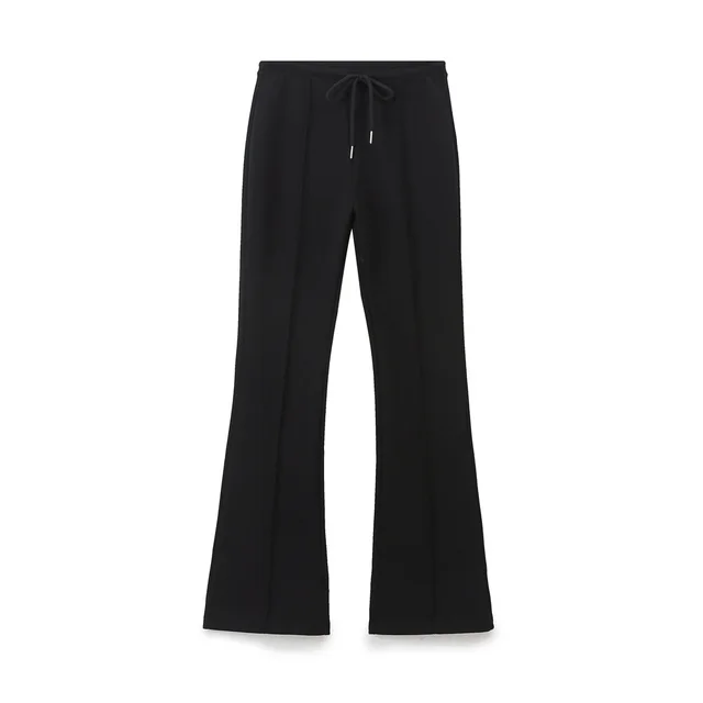 New Long sleeve Zipper Hooded Sweater Stitching Decoration Bell bottom Pants Suit Women Black Casual Pants - Shop at LoveMi