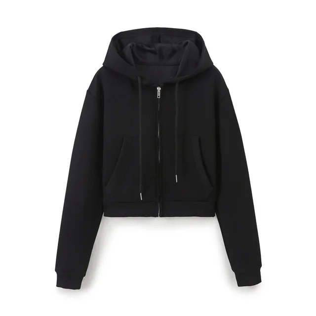 New Long sleeve Zipper Hooded Sweater Stitching Decoration Bell bottom Pants Suit Women Black Top - Shop at LoveMi