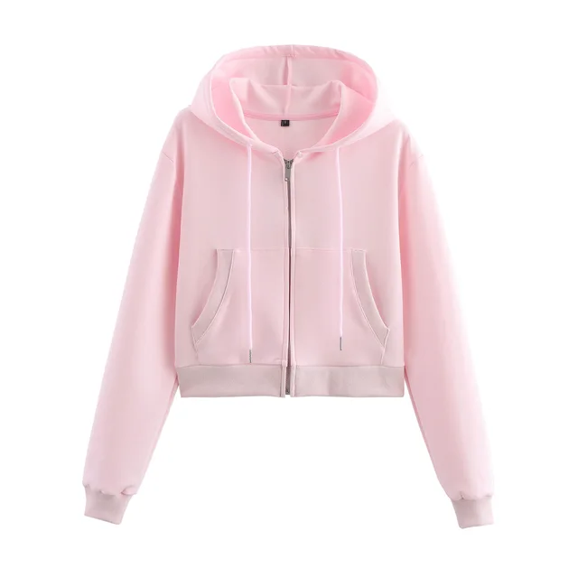 New Long sleeve Zipper Hooded Sweater Stitching Decoration Bell bottom Pants Suit Women Pink Top - Shop at LoveMi