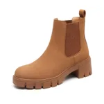 Women's Thick Bottom Suede Dr Martens Boots - Brown