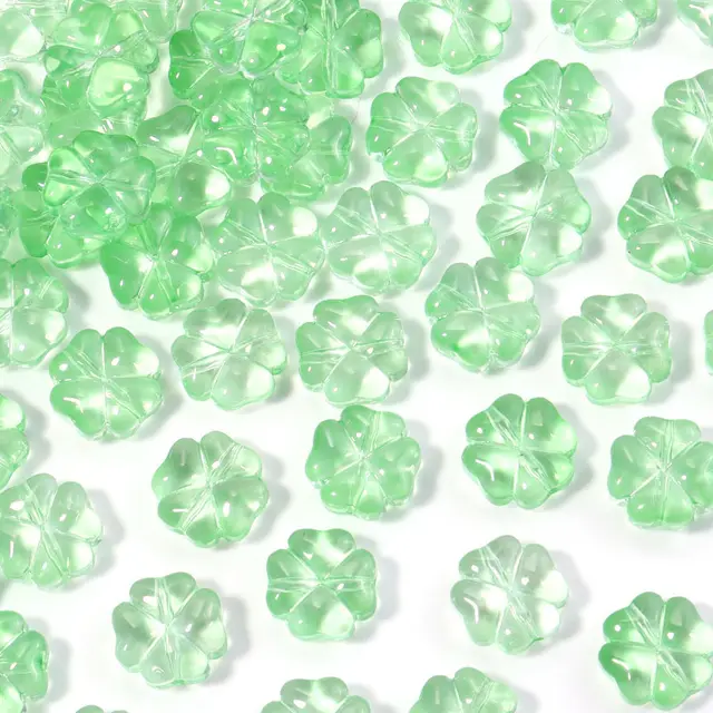 Colored Glaze Plating Color Lucky Four leaf Clover Straight Hole DIY Ornament Accessories Beads Transparent Light Green - Shop at LoveMi