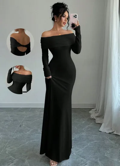 Women's Off shoulder Fashion Slim Temperament Sexy Sheath Dress Black - Shop at LoveMi