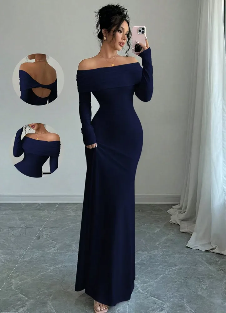 Women's Off-shoulder Fashion Slim Temperament Sexy Sheath Dress - Black