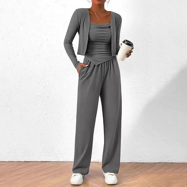 Sports Casual Lazy Design Comfortable Coat Suspender Trousers Three piece Suit Dark Gray - Shop at LoveMi