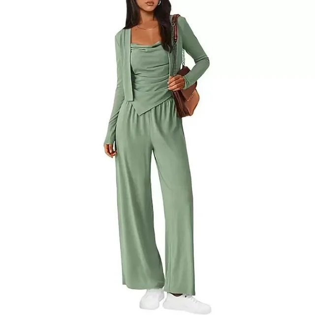 Sports Casual Lazy Design Comfortable Coat Suspender Trousers Three piece Suit Light Green - Shop at LoveMi
