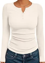 Women's Solid Color Buttons Long-sleeved T-shirt Thread Knitted Top - Beige