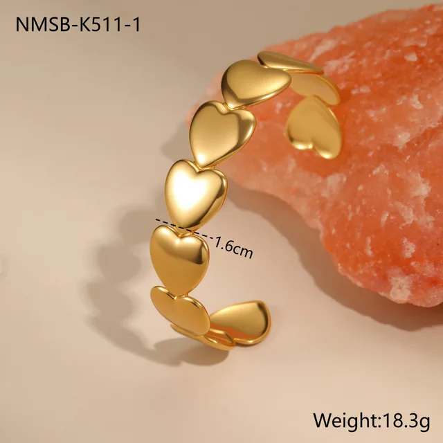 Heart shaped Five pointed Star Bracelet Does Not Fade Gold plated Delicate Opening Nmsbk5111 Love Gold Bracelet - Shop at LoveMi