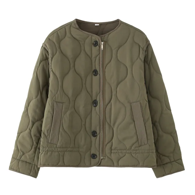 Fashion Single breasted Quilted Diamond Lattice Cotton padded Coat Army Green - Shop at LoveMi