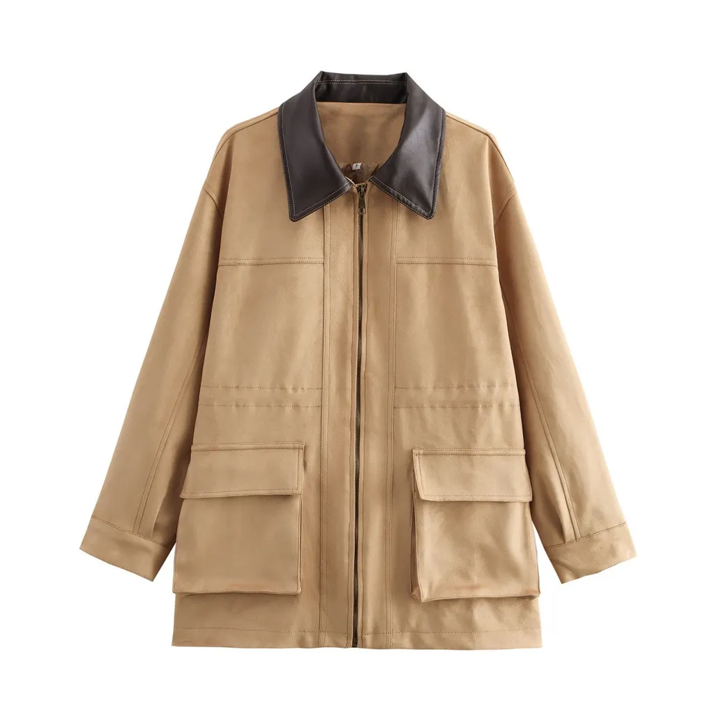 Fashion Polo Collar Cotton Coat Jacket - Khaki