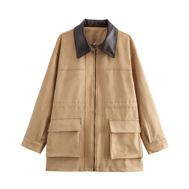 Fashion Polo Collar Cotton Coat Jacket Khaki - Shop at LoveMi