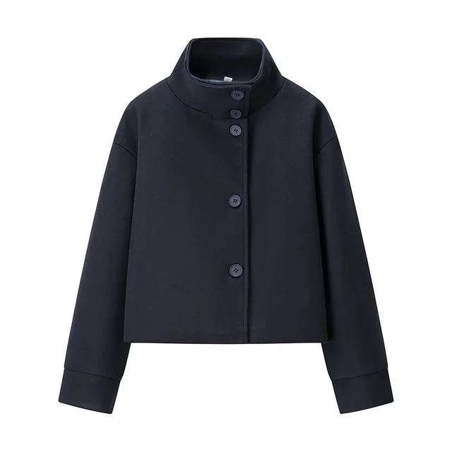 Commuter's All matching Stand Collar Breasted Woolen Coat Black - Shop at LoveMi