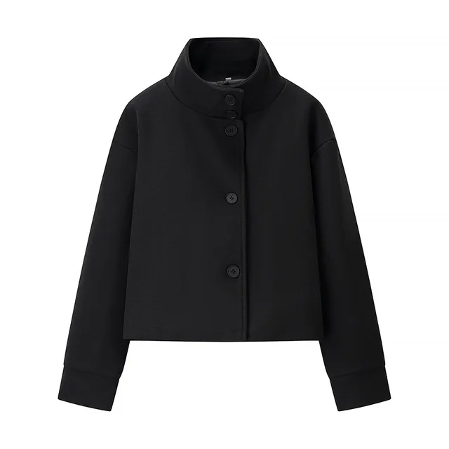 Commuter's All matching Stand Collar Breasted Woolen Coat Dark Blue - Shop at LoveMi