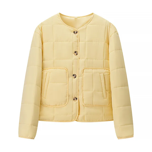 Autumn Women Clothing Yellow Quilted Cotton Plaid Cotton Clothing Cotton Coat Yellow - Shop at LoveMi