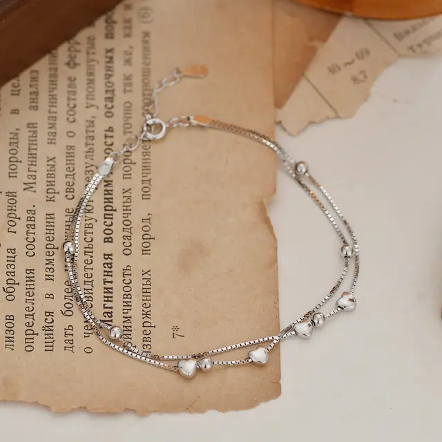 Double layer Design Round Beads Hollow Heart shaped High grade Bracelet White Gold Color - Shop at LoveMi