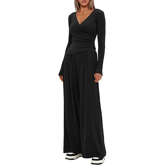 Cross border Hot Loose Wide leg Pants Casual And Comfortable Suit Black - Shop at LoveMi